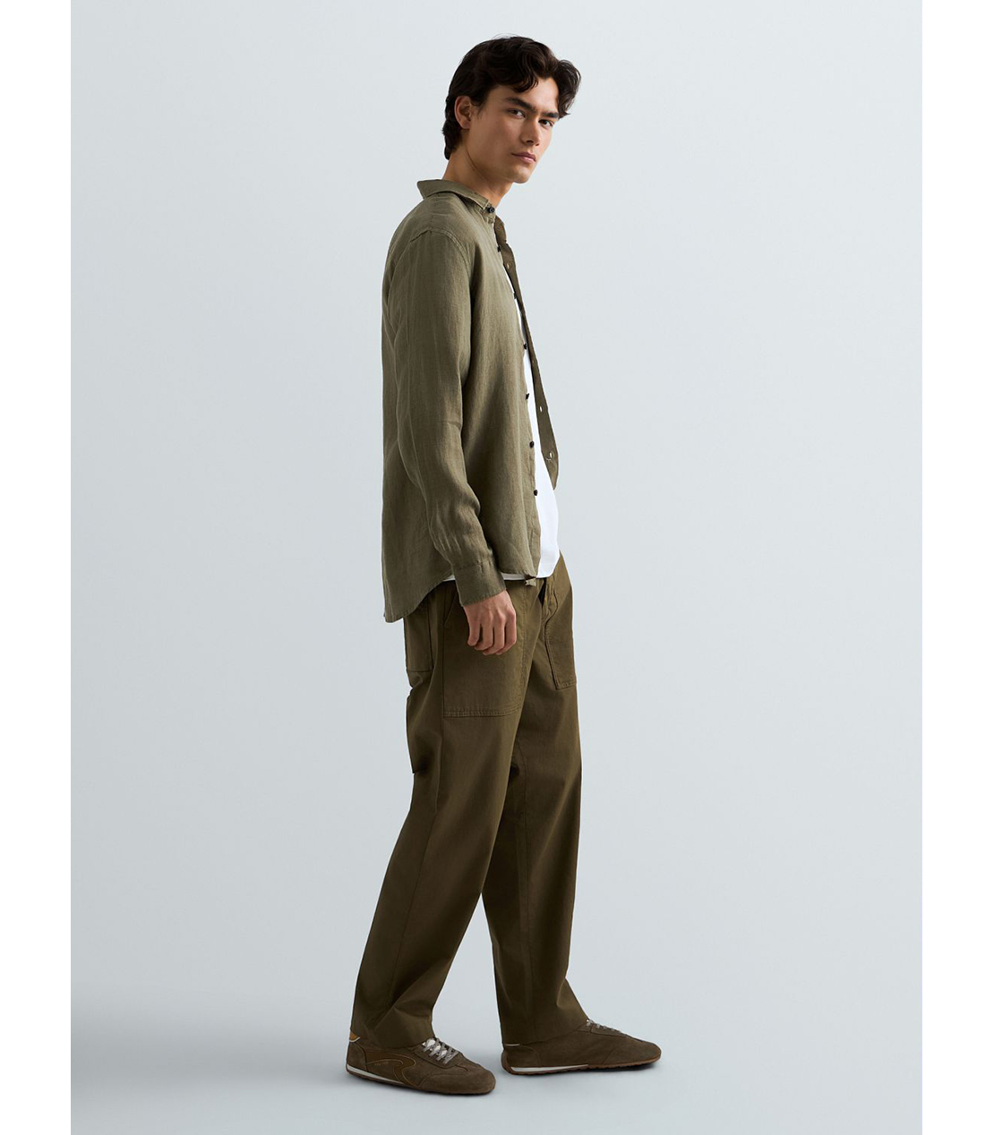 ガーメントダイリネンシャツ 詳細画像 モスグリーン 4